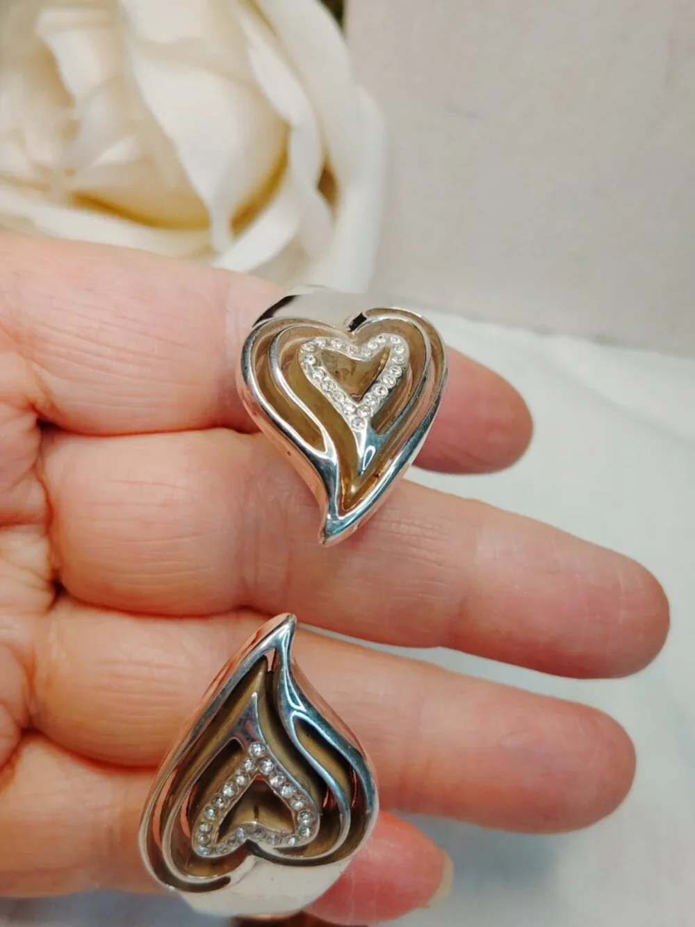Brighton Double Heart Rhinestone Clamper Bracelet